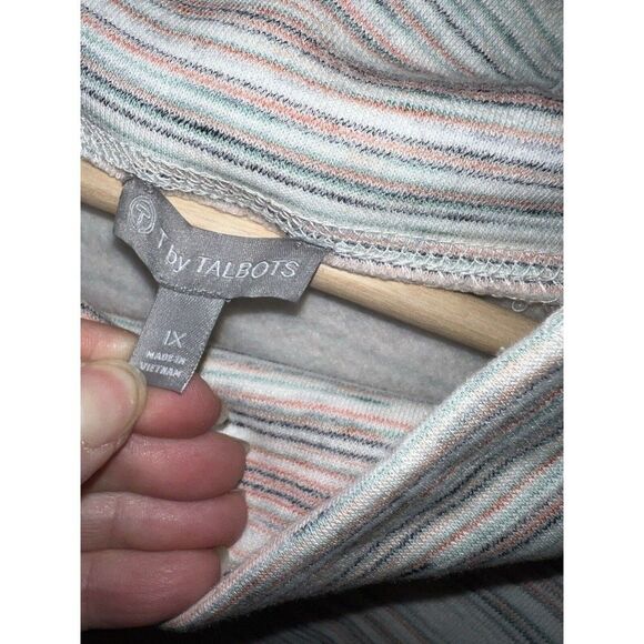 T By Talbots Top Womens 1X Striped Pullover Mock Neck Side Zip Detail Sweatshirt - Picture 5 of 8